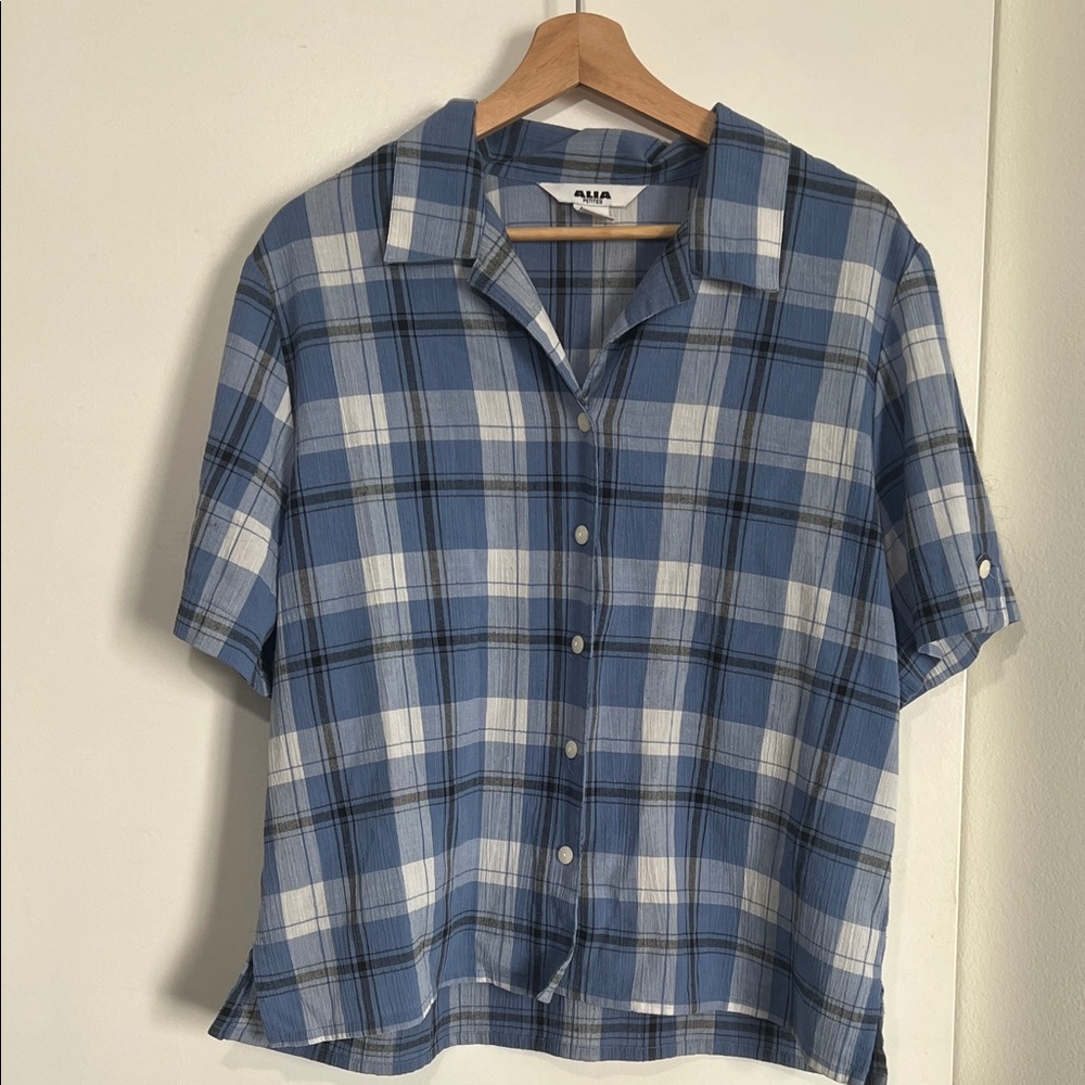 Alia Blue and White Checkered Button-Down Shirt